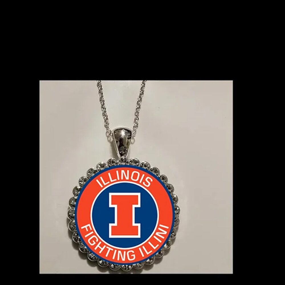 Illinois Fighting Illini  925 Silver necklace Rhinestones gift box